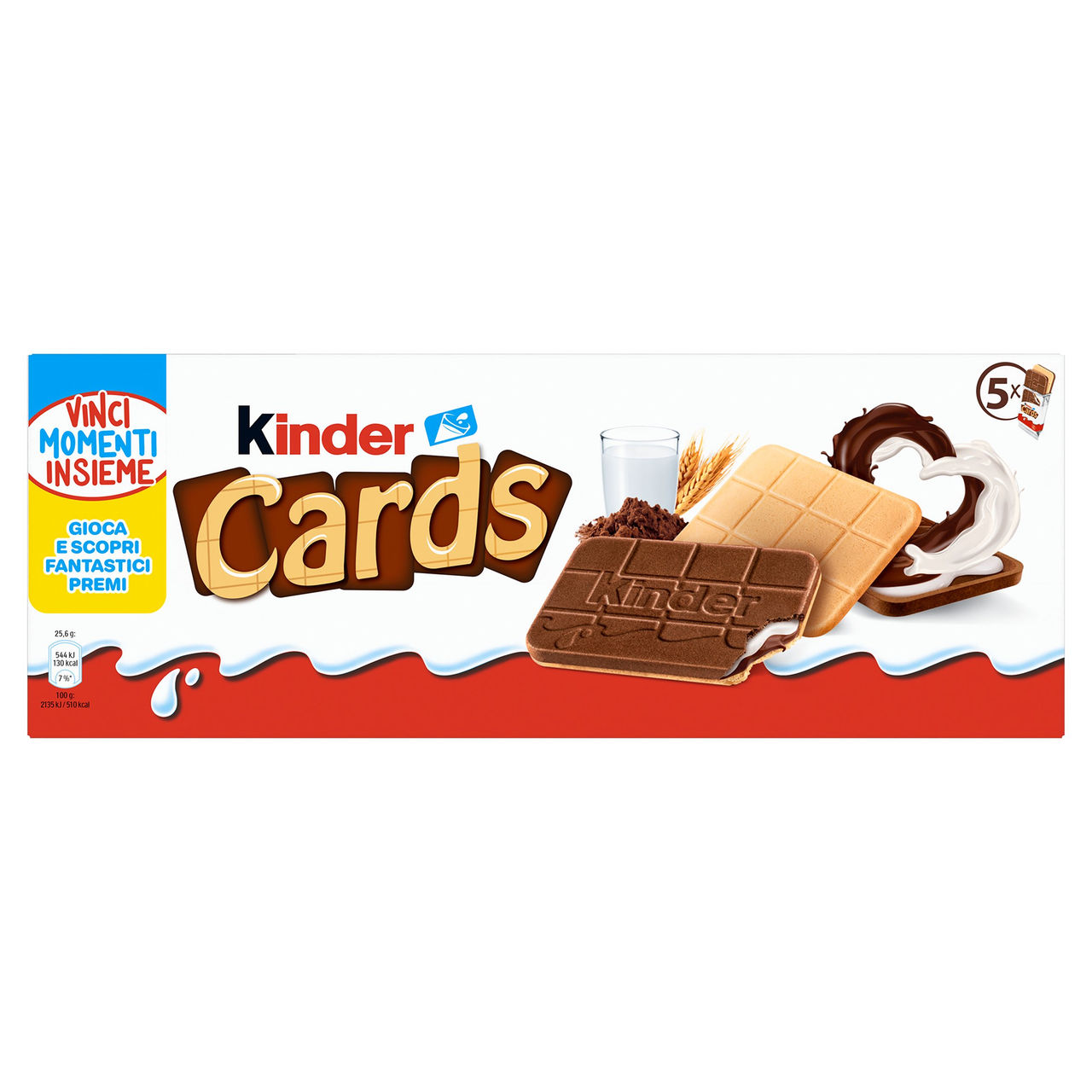 Kinder Cards biscotti con ripieno cremoso al latte e cacao 5 monoporzioni 128 g