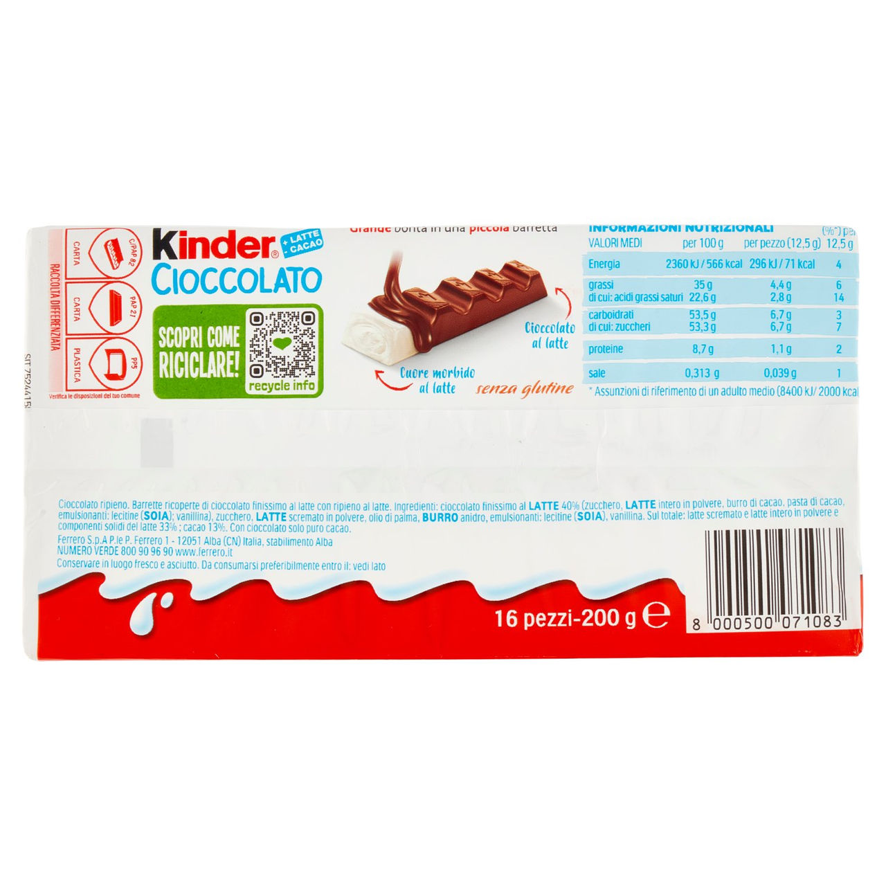 Kinder Cioccolato 16 x 12,5 g in vendita online