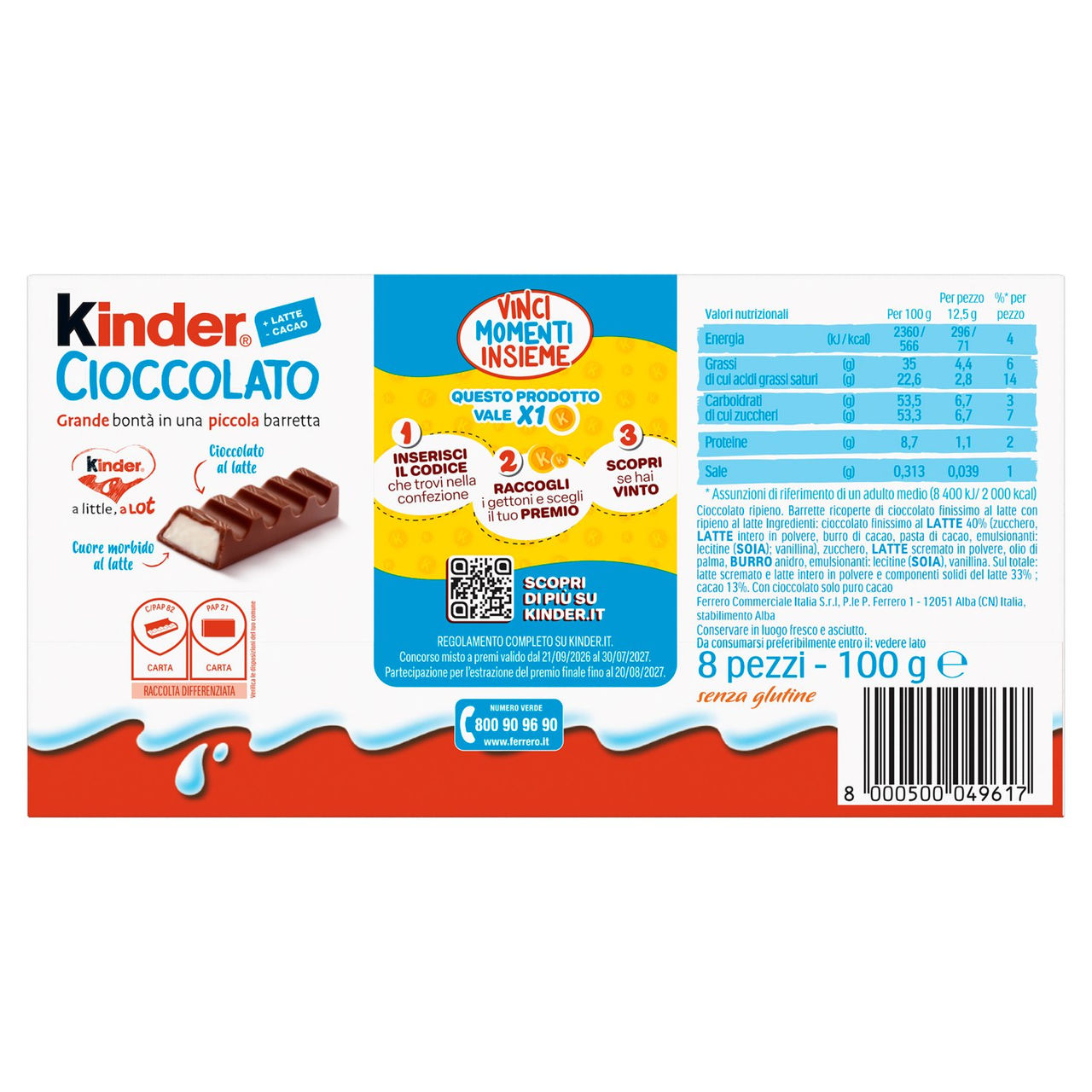 Kinder Cioccolato 8 x 12,5 g in vendita online