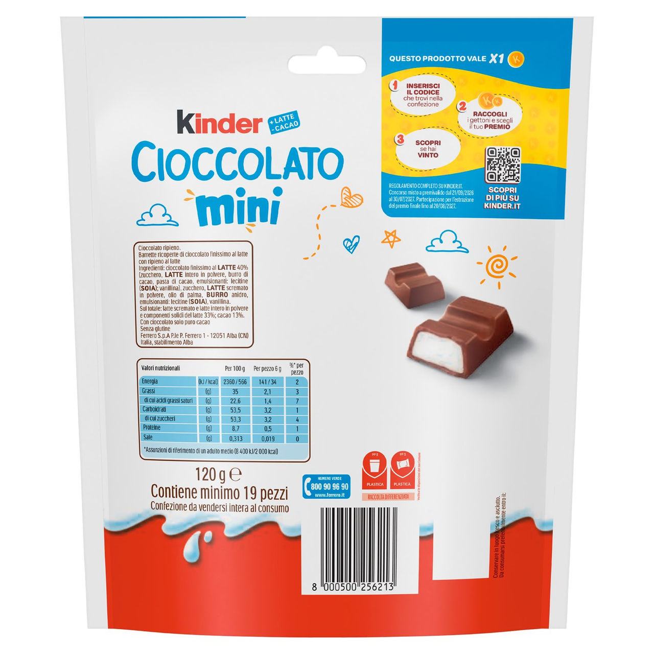 Kinder Cioccolato Mini barrette ricoperte di cioccolato finissimo al latte con ripieno al latte 120g