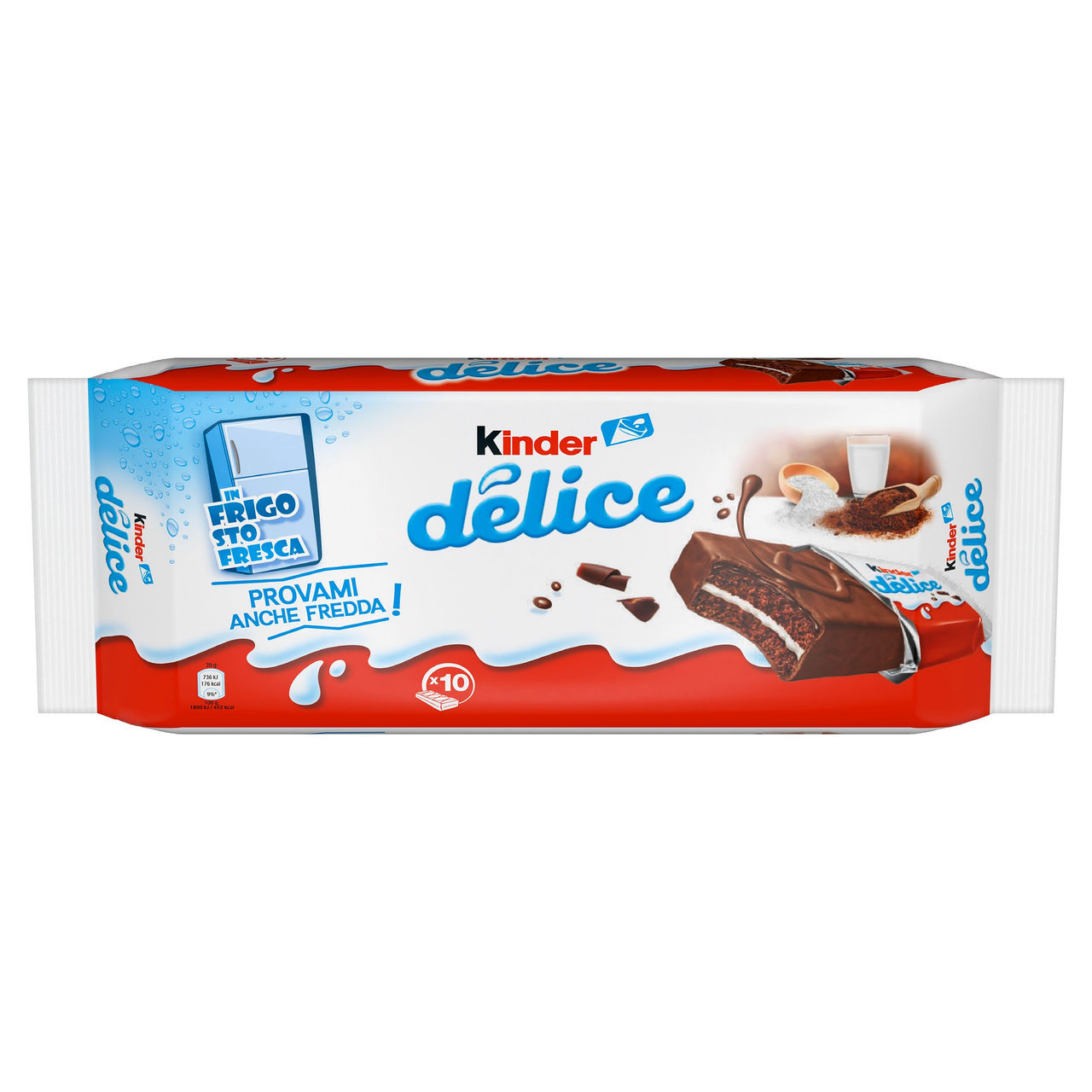Kinder Délice - Merendina ricoperta al cacao con farcitura al Latte - 10 pezzi 390g