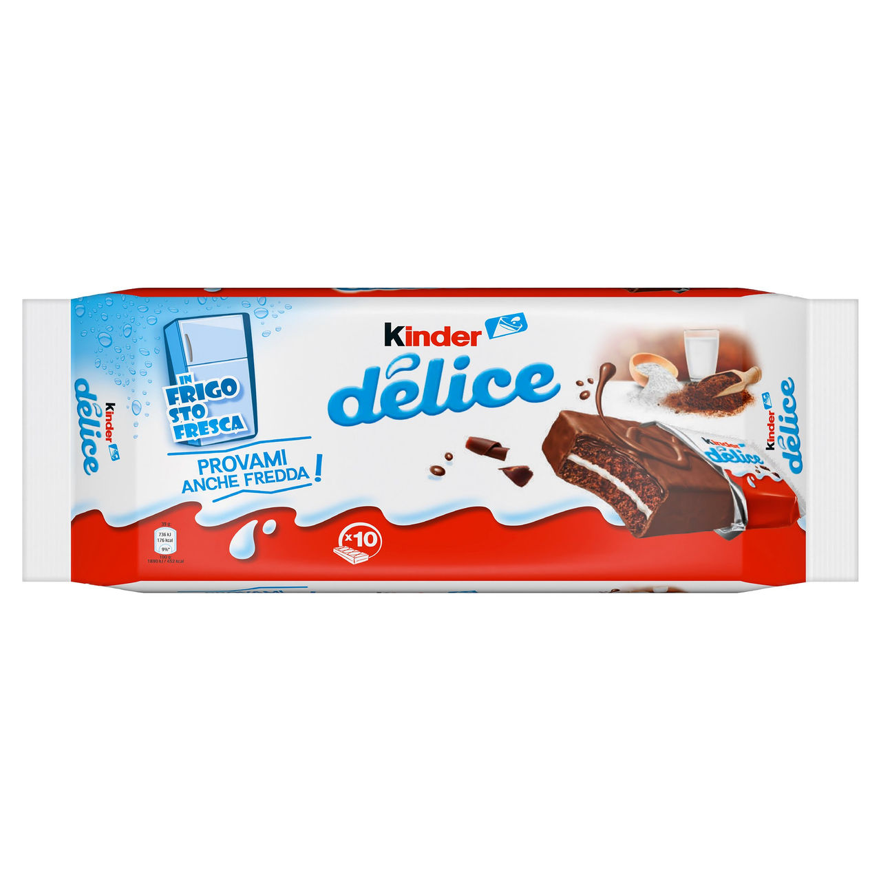 Kinder Délice - Merendina ricoperta al cacao con farcitura al Latte - 10 pezzi 390g