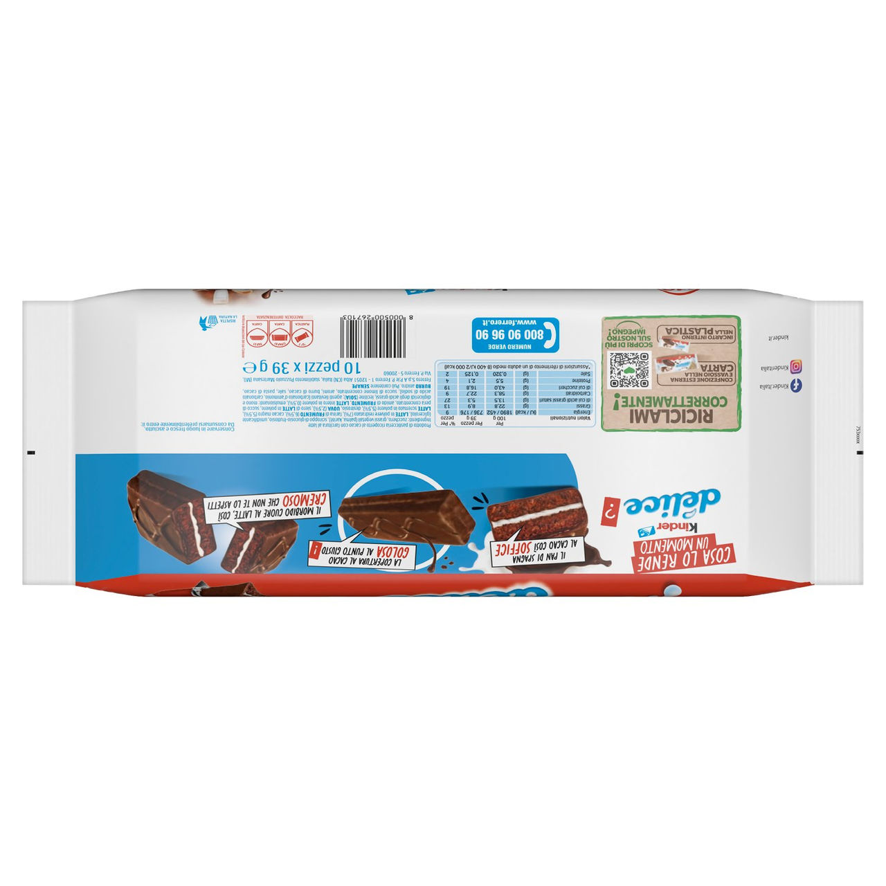 Kinder Délice - Merendina ricoperta al cacao con farcitura al Latte - 10 pezzi 390g