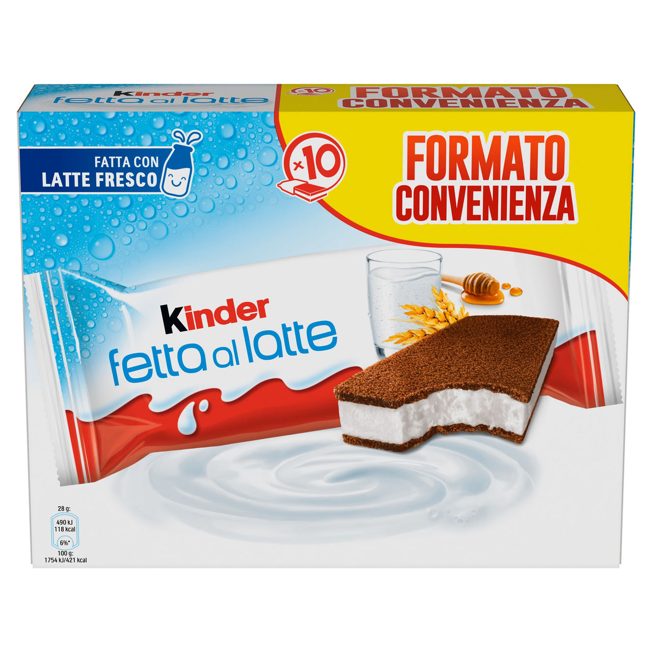Kinder Fetta al Latte: Merenda con due strati di pan di spagna e ripieno al latte e miele 10x28g