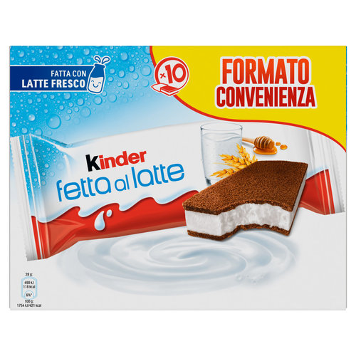 Kinder Fetta al Latte: Merenda con due strati di pan di spagna e ripieno al latte e miele 10x28g