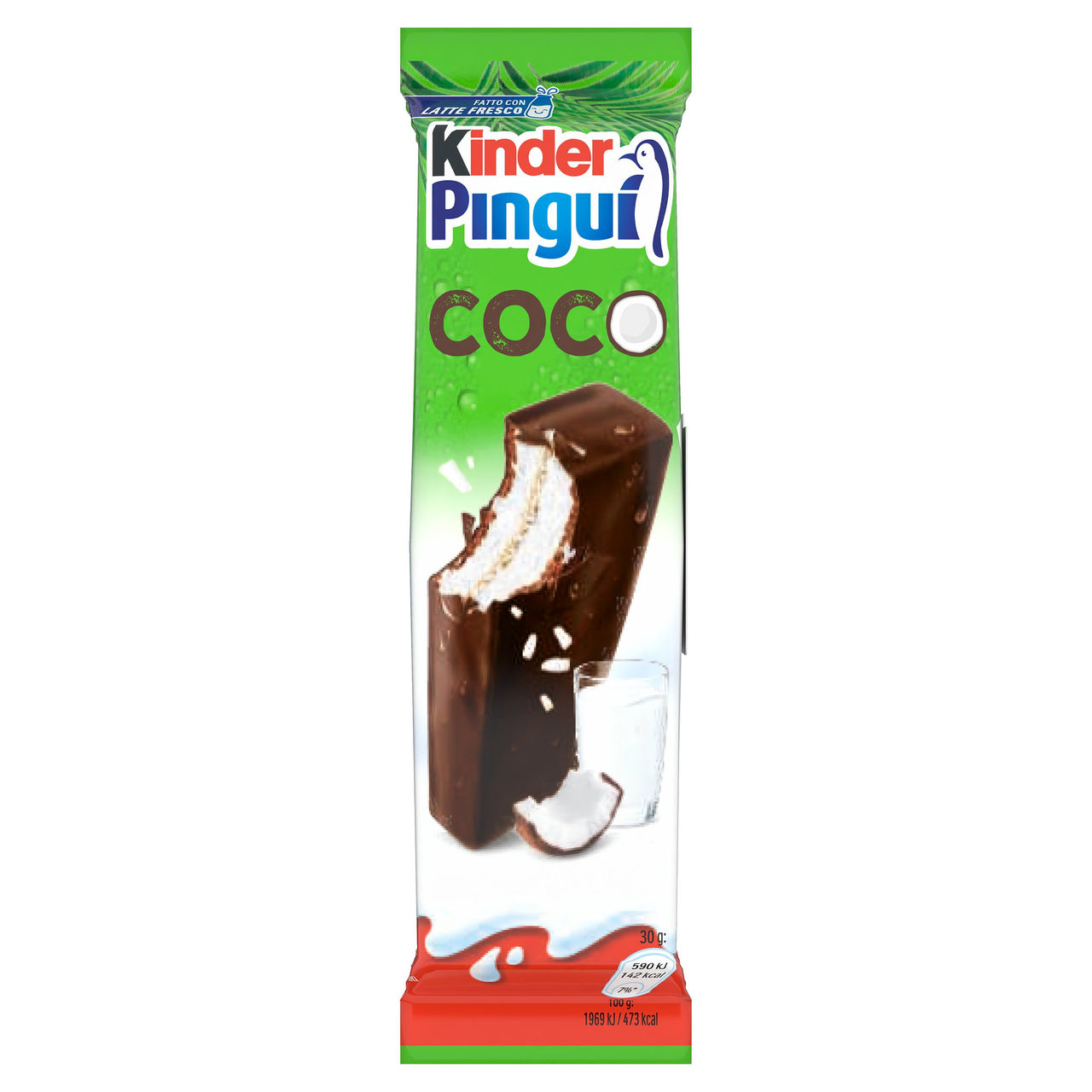 Kinder Pinguì Cocco: merenda con cioccolato fondente, pan di spagna e ripieno al latte e cocco 4x30g