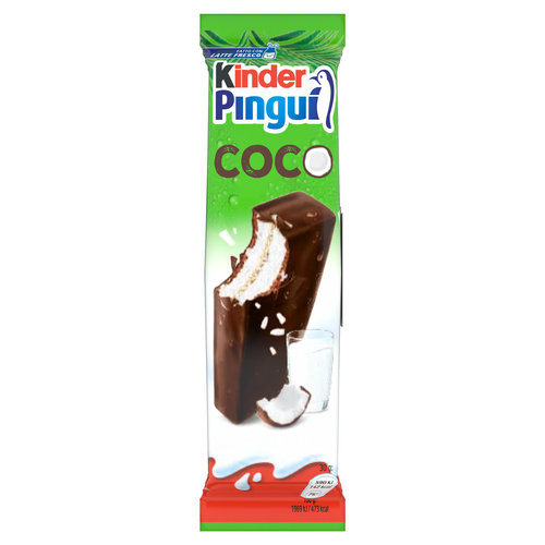 Kinder Pinguì Cocco: merenda con cioccolato fondente, pan di spagna e ripieno al latte e cocco 4x30g