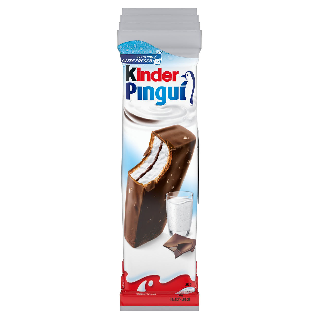 Kinder Pinguì: Merenda con pan di spagna, ripieno al latte e copertura al cioccolato fondente 4x30g
