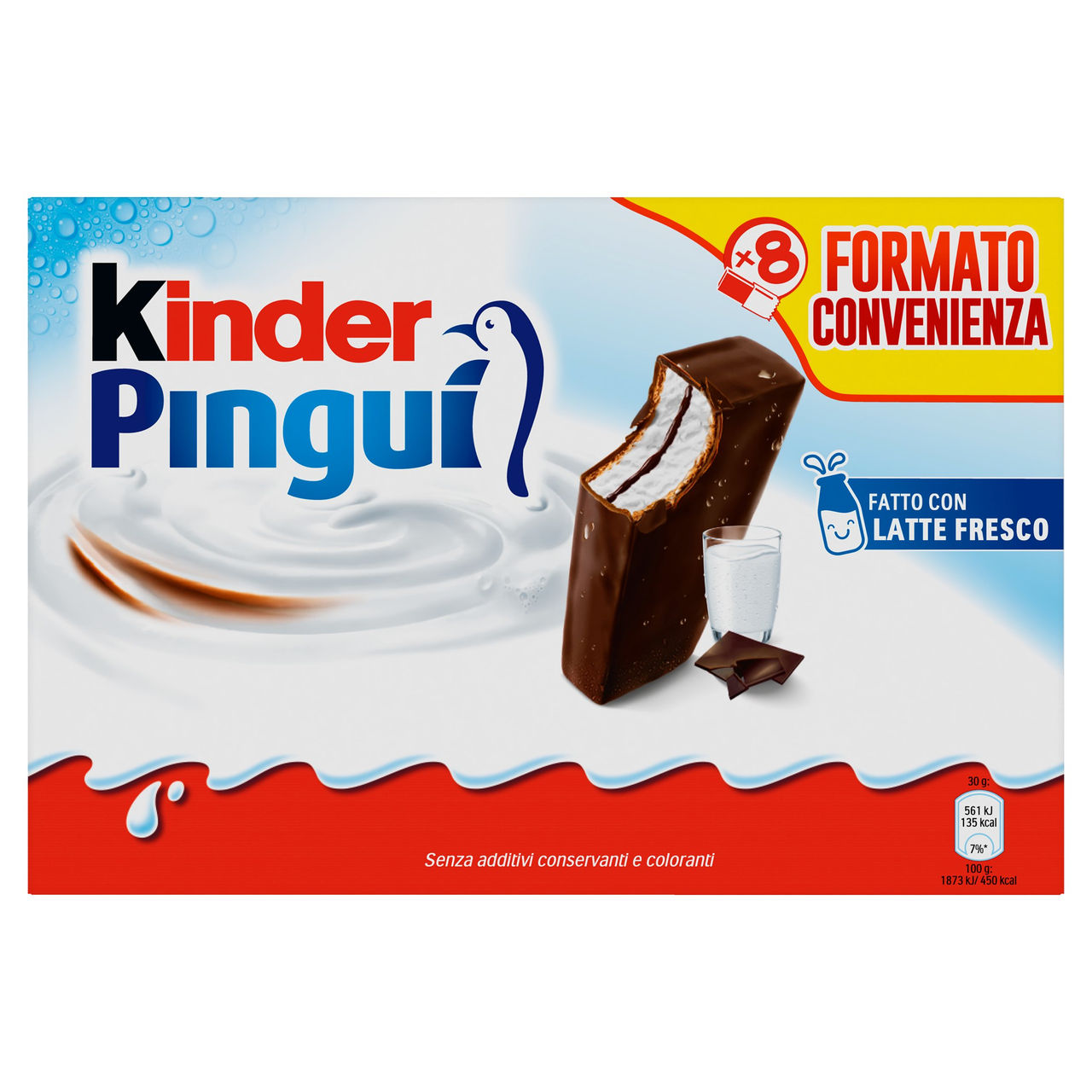 Kinder Pinguì: Merenda con pan di spagna, ripieno al latte e copertura al cioccolato fondente 8x30g
