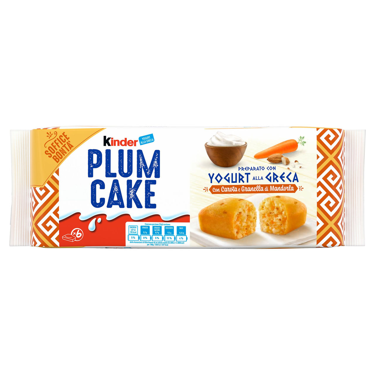 Kinder Plumcake merenda con Carota e Granella di Mandorla 6 pezzi 192g