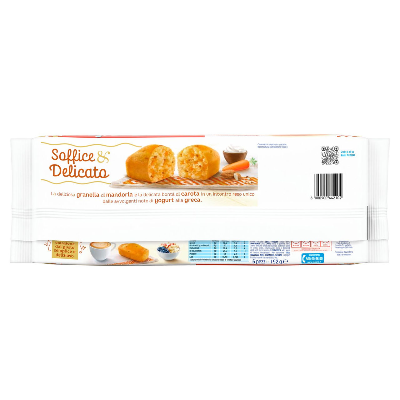 Kinder Plumcake merenda con Carota e Granella di Mandorla 6 pezzi 192g