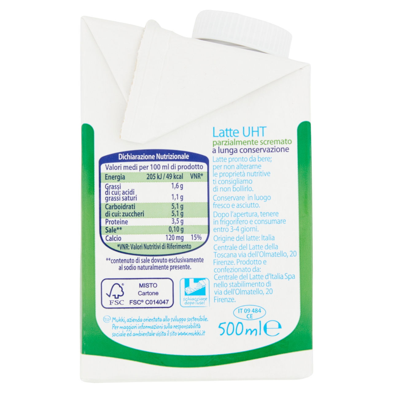 latte uht parzialmente scremato 500 ml mukki
