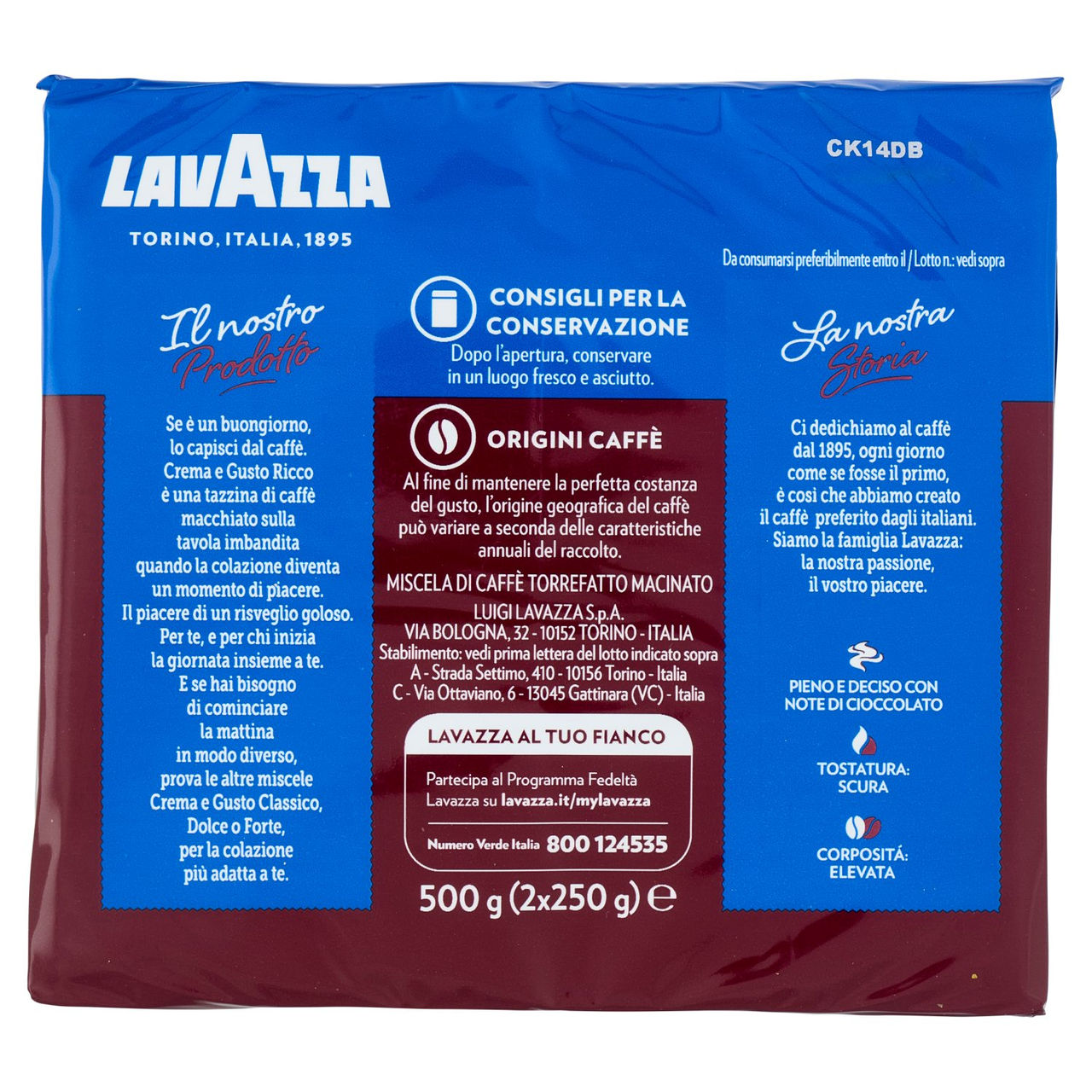 Lavazza Crema e Gusto Ricco Caffè Macinato 2 x 250 g