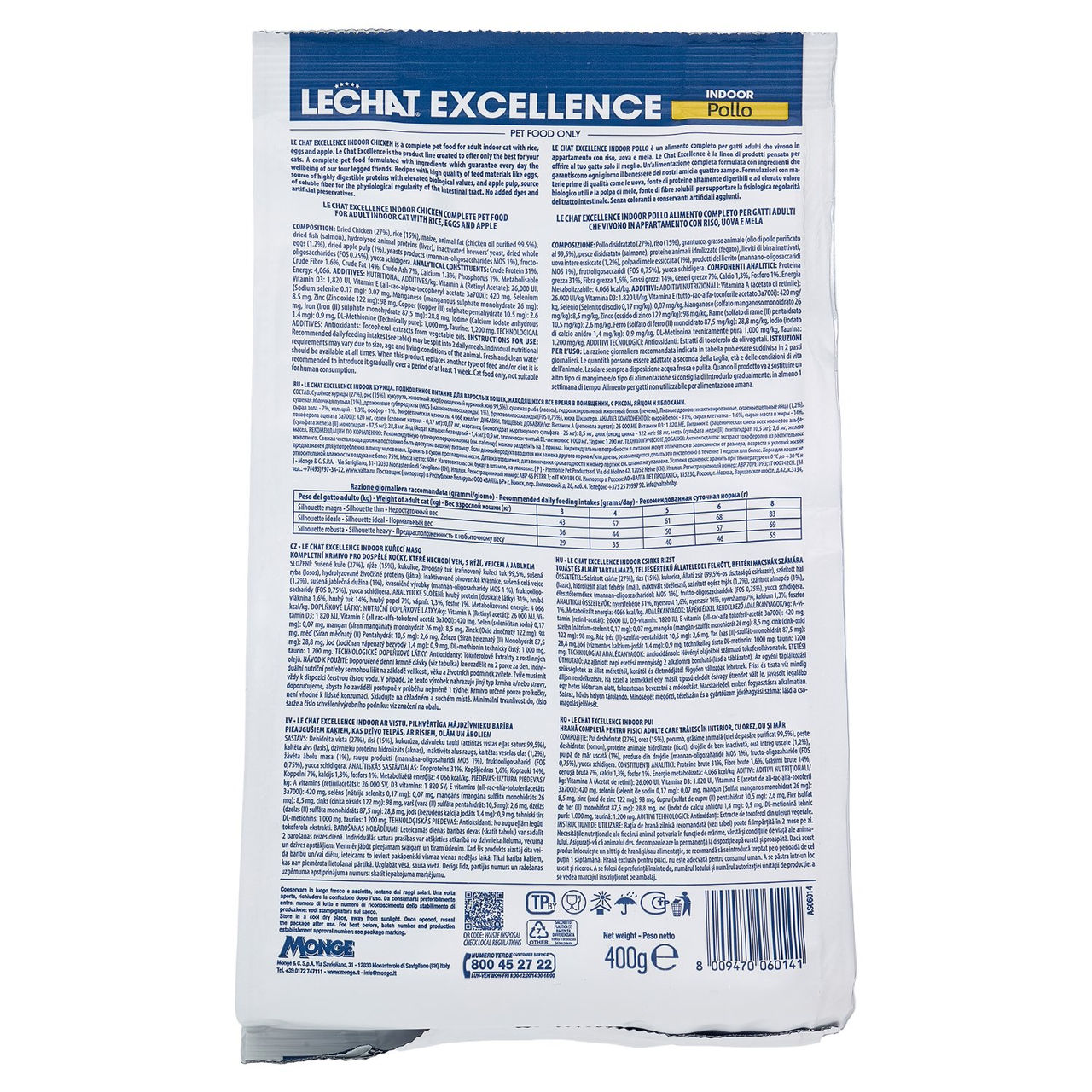Le Chat Excellence Indoor Pollo con riso, uova, mela 400 g