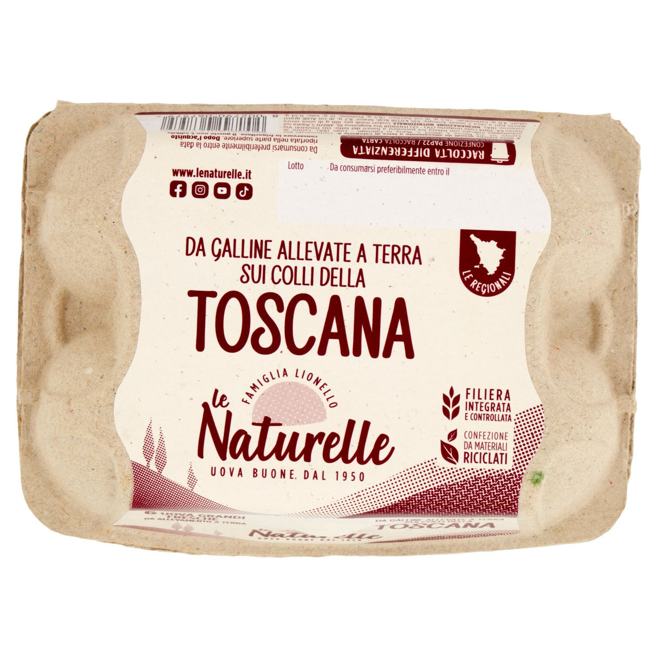 le Naturelle Le Regionali Toscana 6 Uova Grandi Fresche da Allevamento a Terra