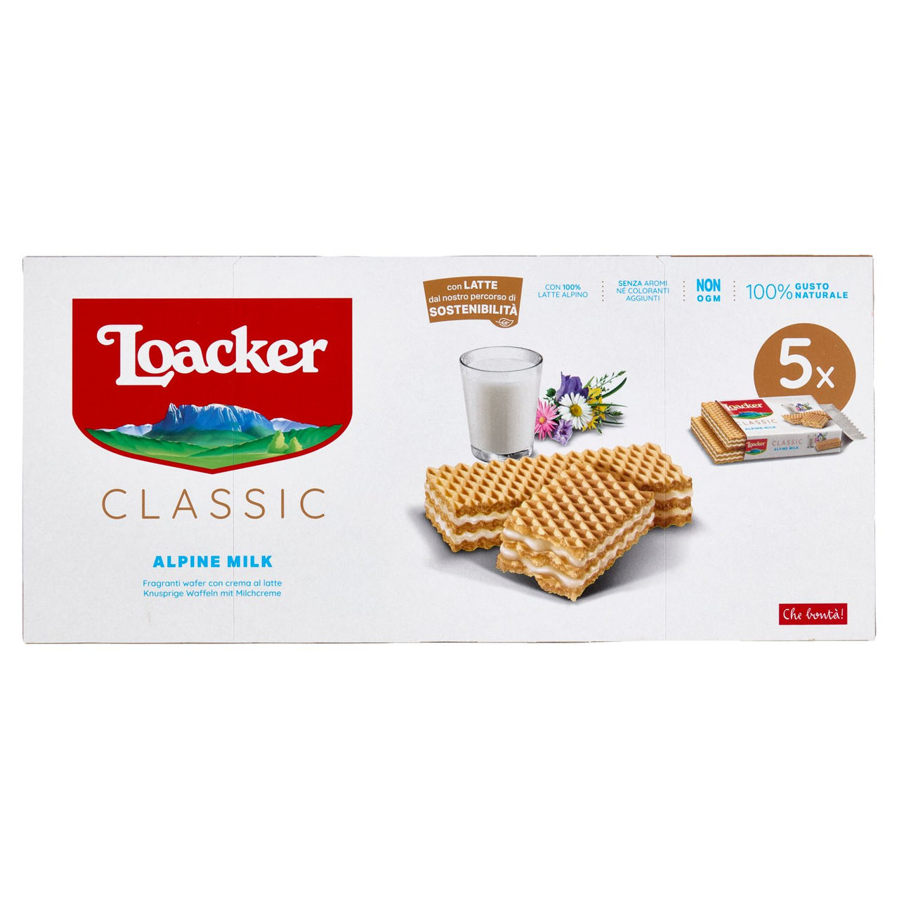 Loacker Classic Alpine Milk Wafer con crema al Latte Alpino non OGM Wafers 45gx5