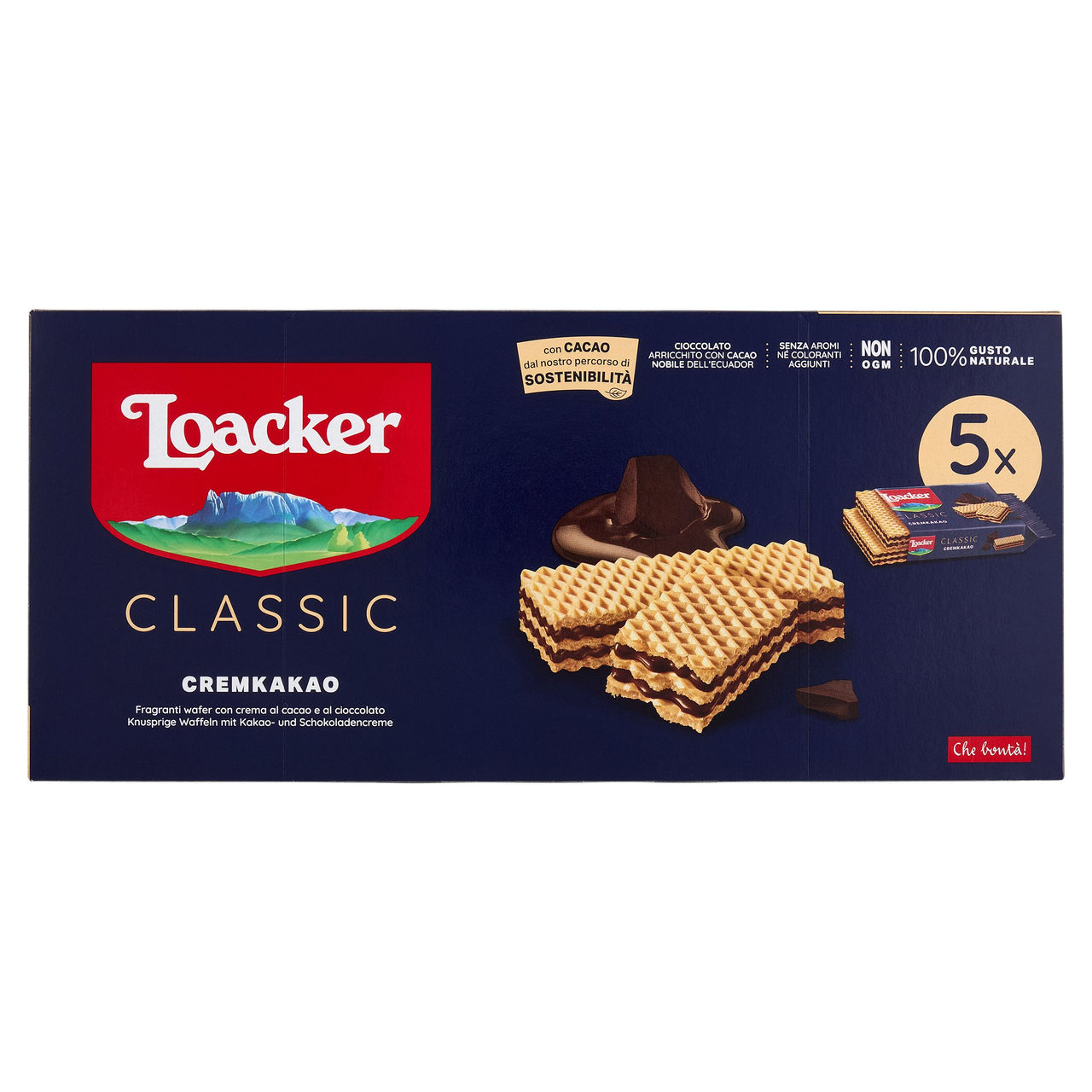 Loacker Classic Cremkakao Wafer con crema al Cioccolato e Cacao Nobile dell'Ecuador Wafers 45gx5