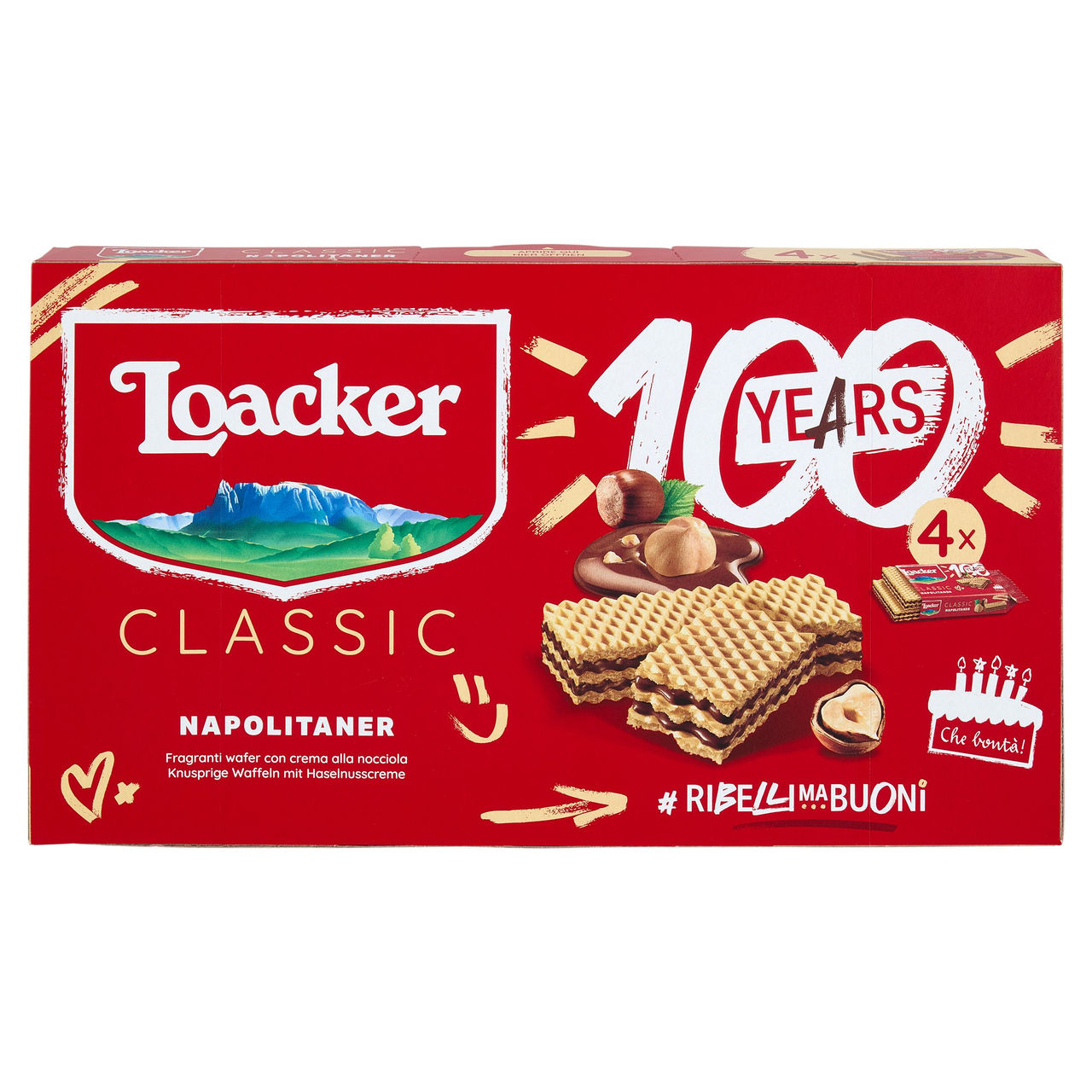 Loacker Classic Napolitaner Wafer con crema alle Nocciole 100% Italiane Wafers 45gx4