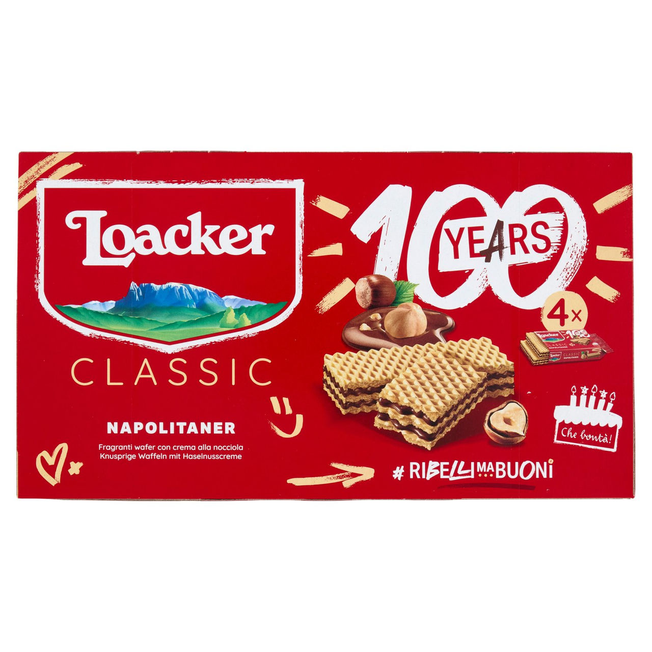 Loacker Classic Napolitaner Wafer con crema alle Nocciole 100% Italiane Wafers 45gx4