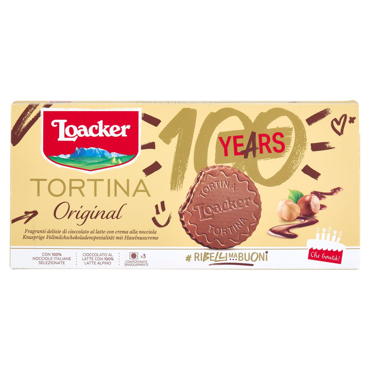 Loacker Tortina Original Wafer ricoperto di Cioccolato al Latte con crema di Nocciole Italiane 21gx3