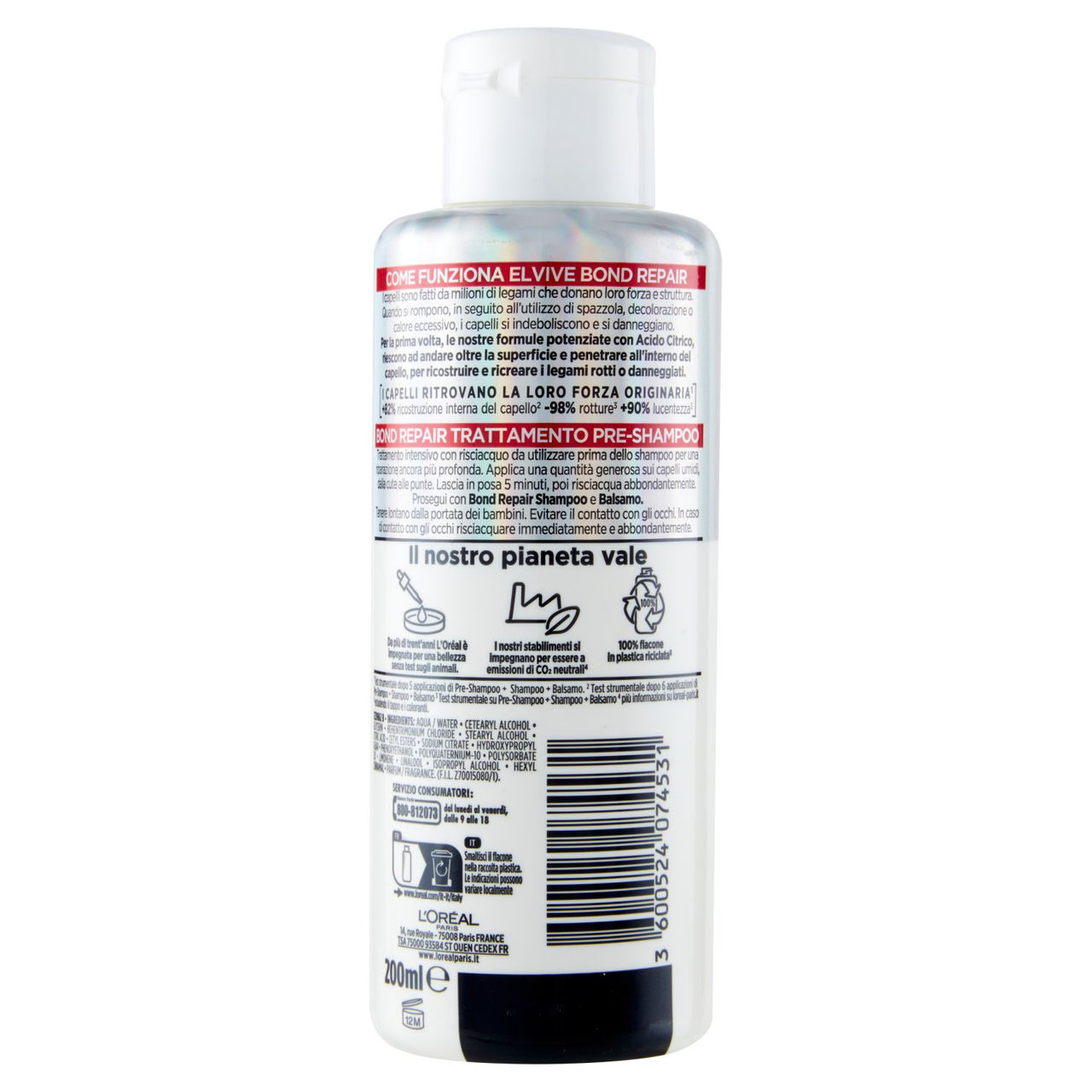 L'Oréal Paris Elvive Bond Repair Pre-Shampoo Con Acido Citrico Per Capelli Danneggiati, 200 ml