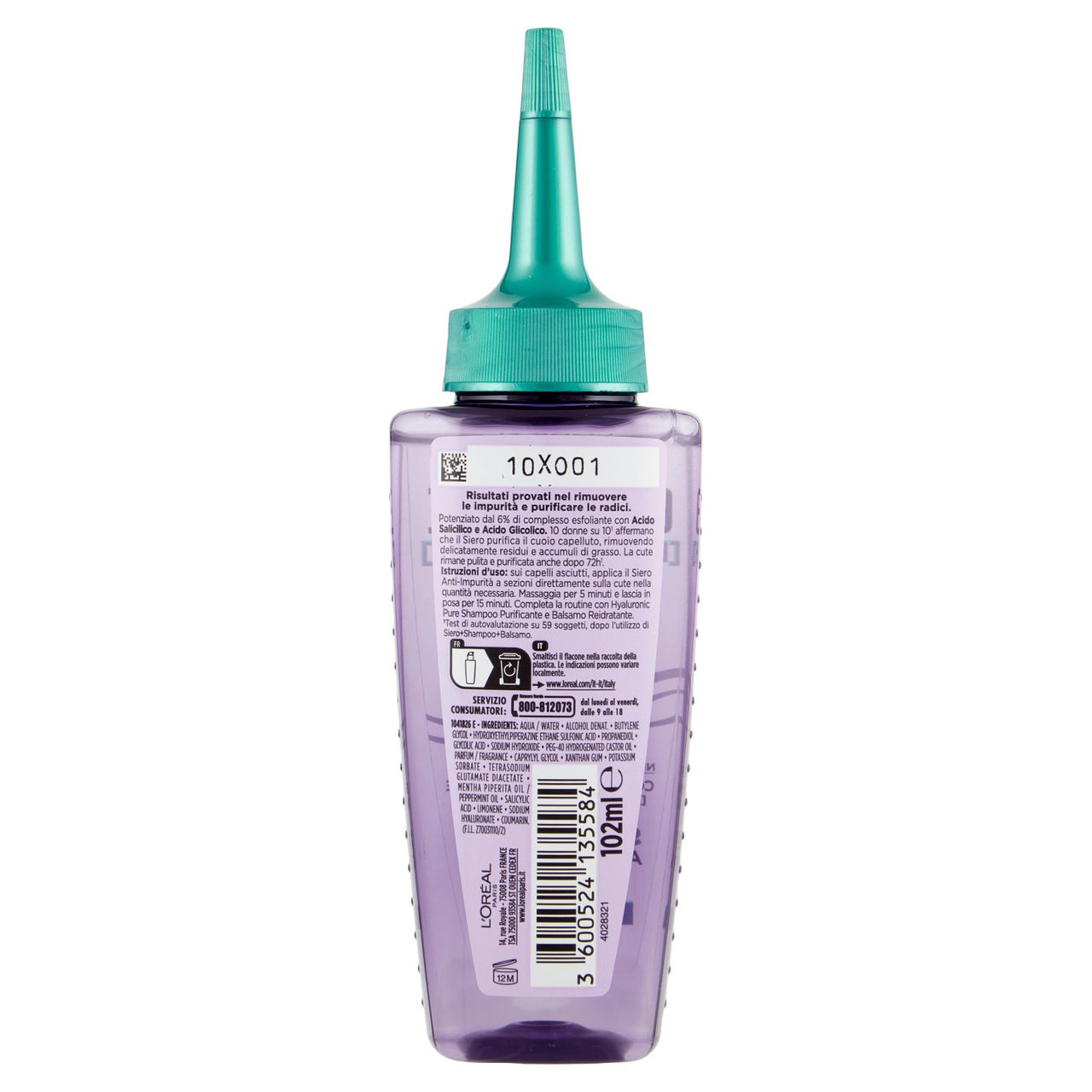 L'Oréal Paris Elvive Hyaluronic Pure Siero Cute Anti-Sebo con Acido Salicilico 102 ml
