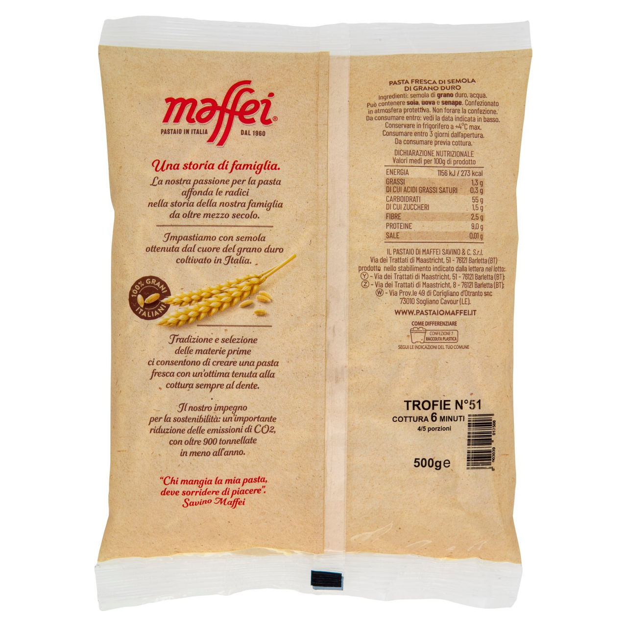 maffei Pasta Fresca di Semola di Grano Duro Trofie N°51 500 g
