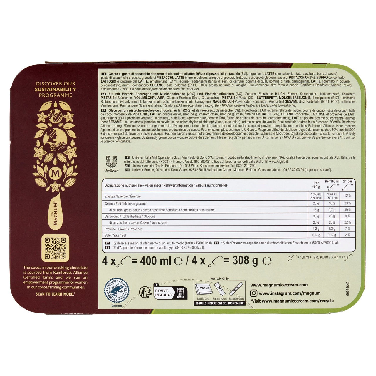 Magnum Pistacchio 4 Gelati 308 g