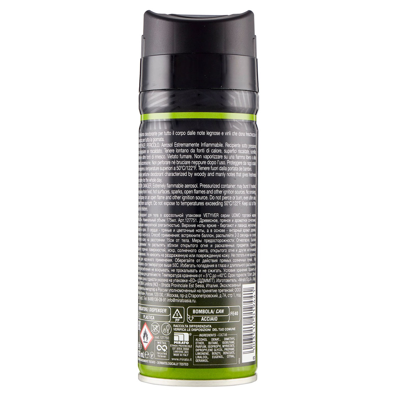 Malizia Uomo Vetyver Eau de Toilette Deodorant 175 mL