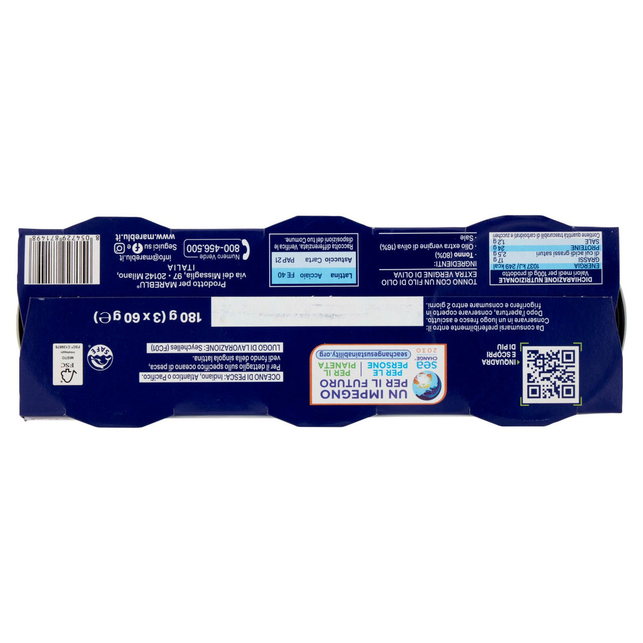 Mareblu Tonno all'Olio Extra Vergine di Oliva 3 x 60 g