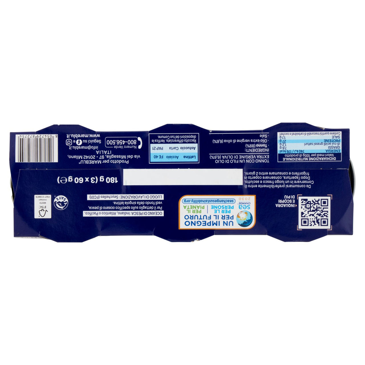 Mareblu Tonno Leggero con un Filo d'olio Extra Vergine di Oliva 3 x 60 g