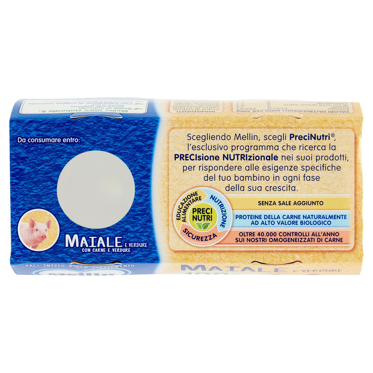 Mellin Maiale e Verdure 100% Naturale Omogeneizzato 2 x 80 g