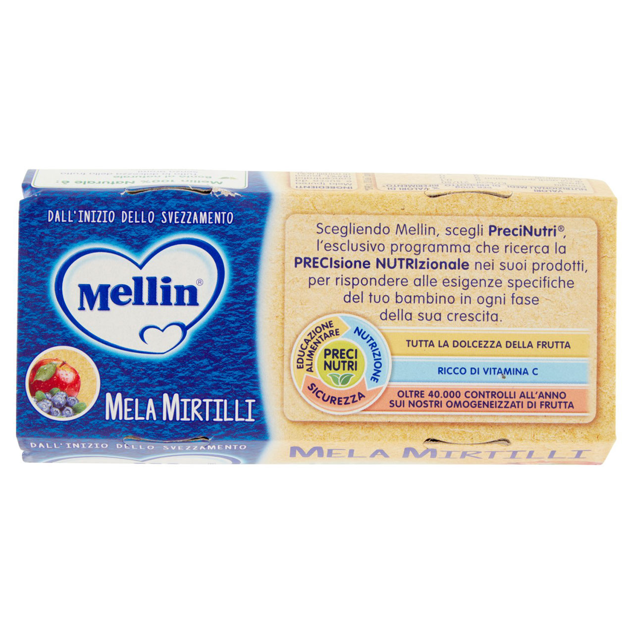 Mellin Mela Mirtilli 100% Naturale Omogeneizzato 2 x 100 g