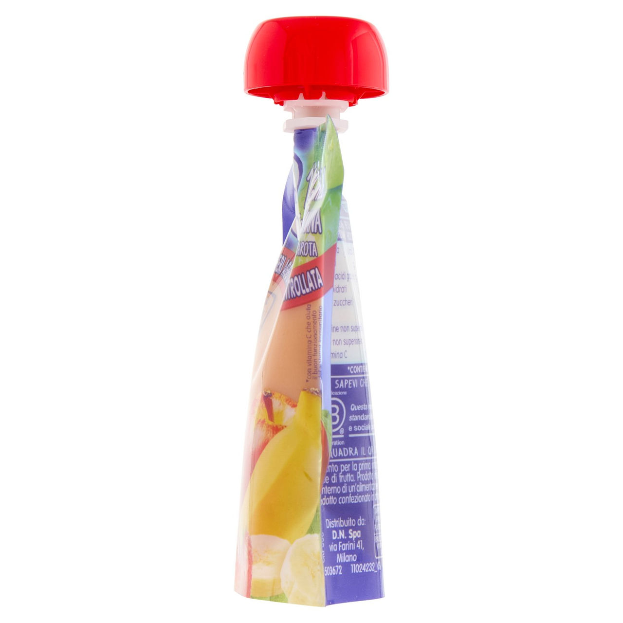 MELLIN Merenda di Frutta 100% con Carota e Vit C, Mela Fragola e Banana, dal 6° mese, Pouch 90 g