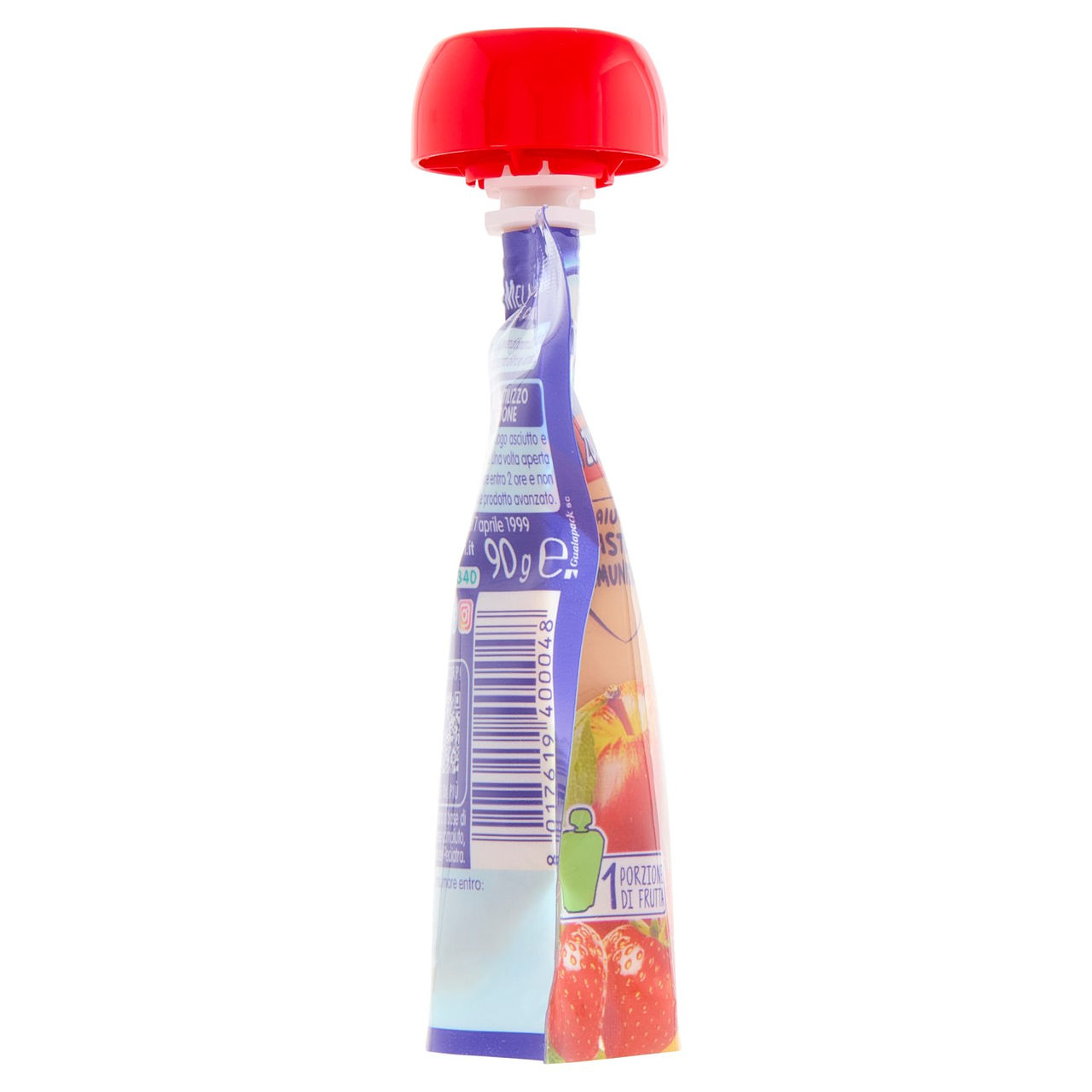 MELLIN Merenda di Frutta 100% con Carota e Vit C, Mela Fragola e Banana, dal 6° mese, Pouch 90 g