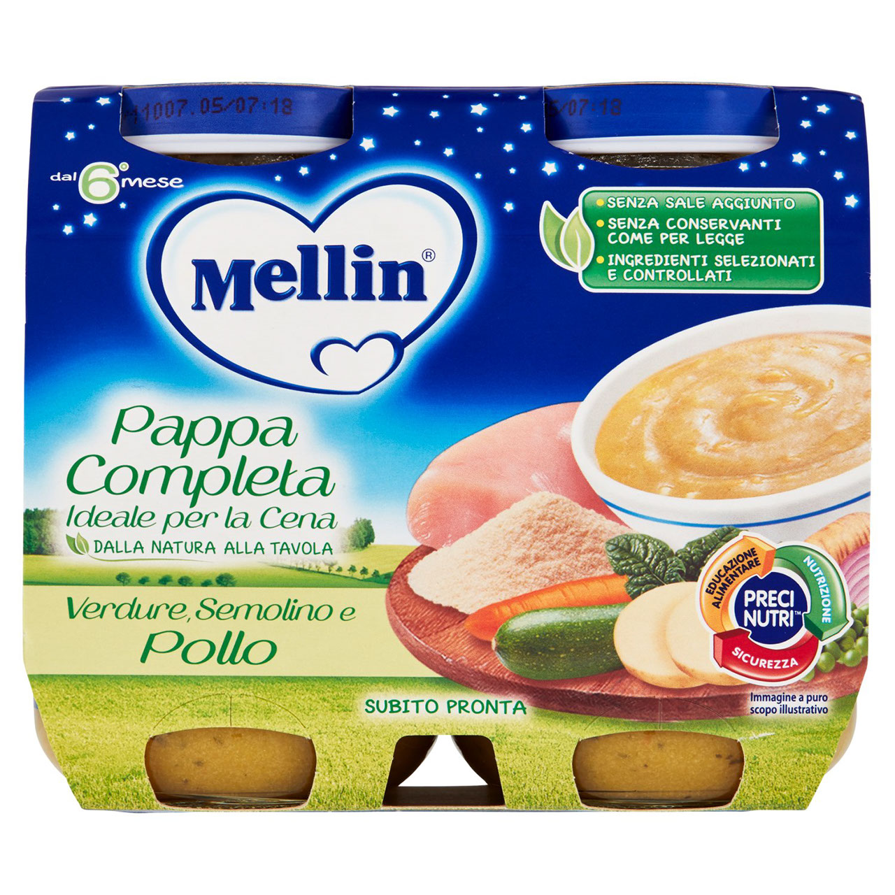 Mellin Pappa Completa Verdure, Semolino e Pollo 2 x 200 g