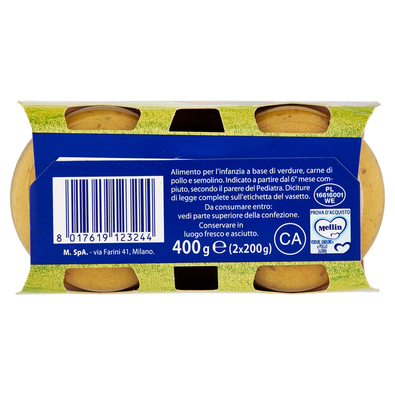 Mellin Pappa Completa Verdure, Semolino e Pollo 2 x 200 g