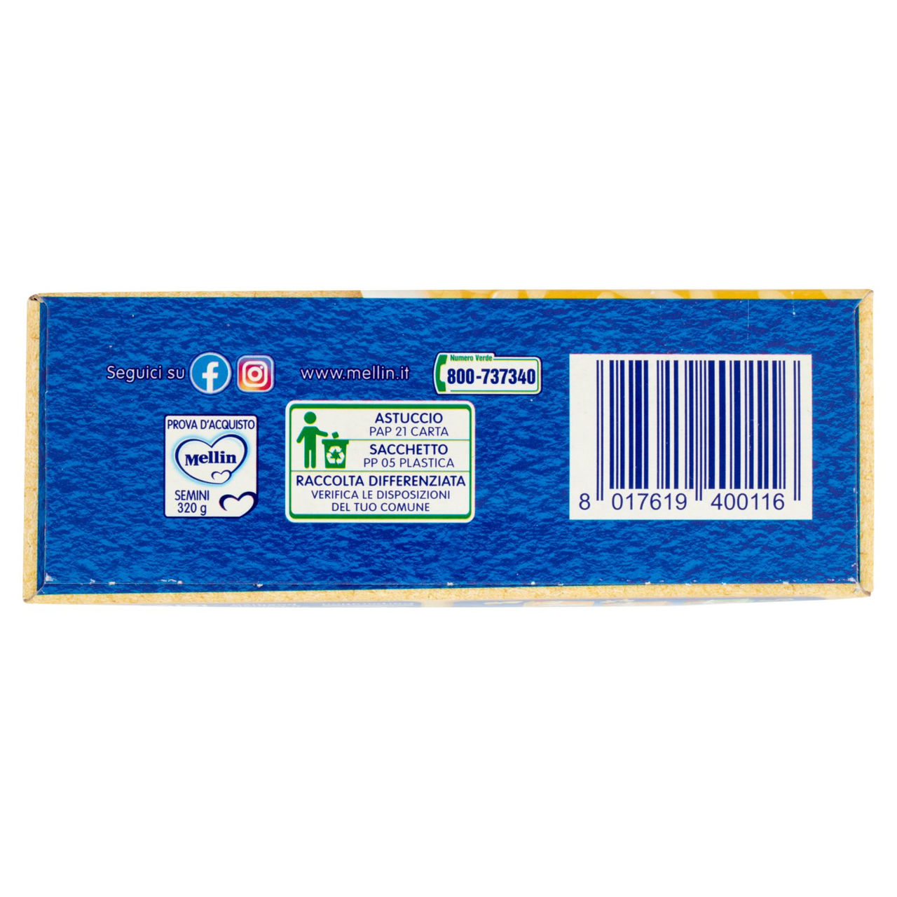 MELLIN Pastina 100% Naturale Semini con farina Grano Tenero 320 g