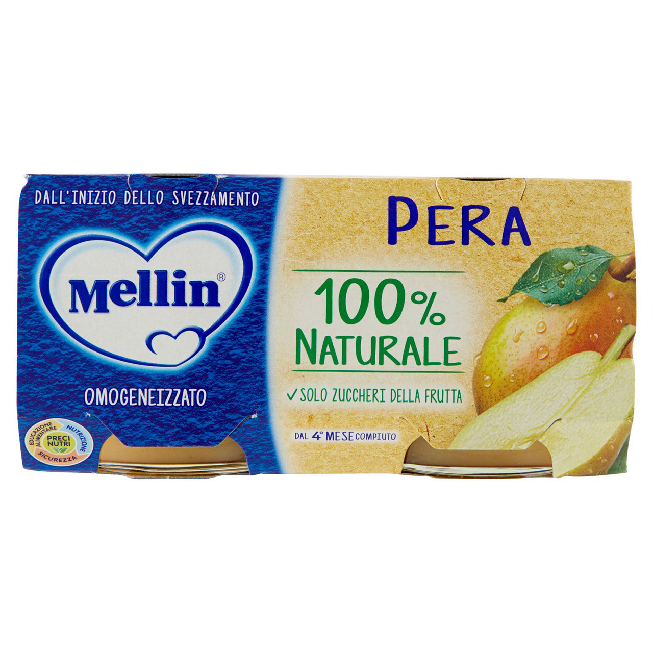 Mellin Pera 100% Naturale Omogeneizzato 2 x 100 g
