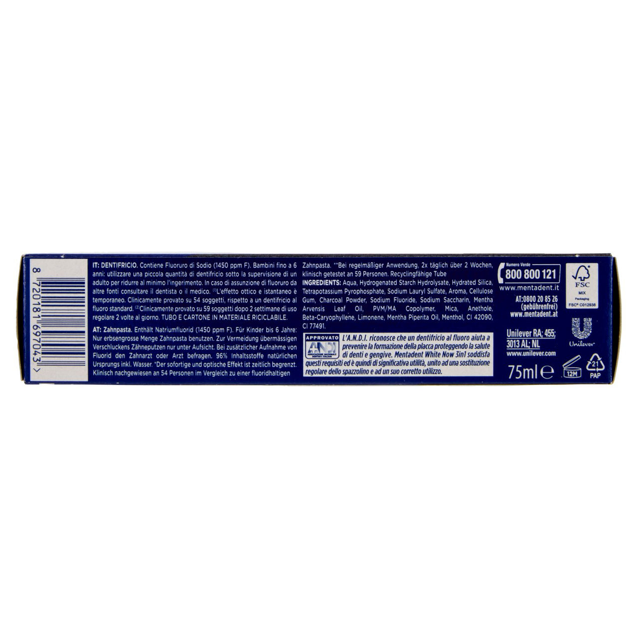 Mentadent White Now 3 in1 White Boost con Carbone Attivo 75 ml