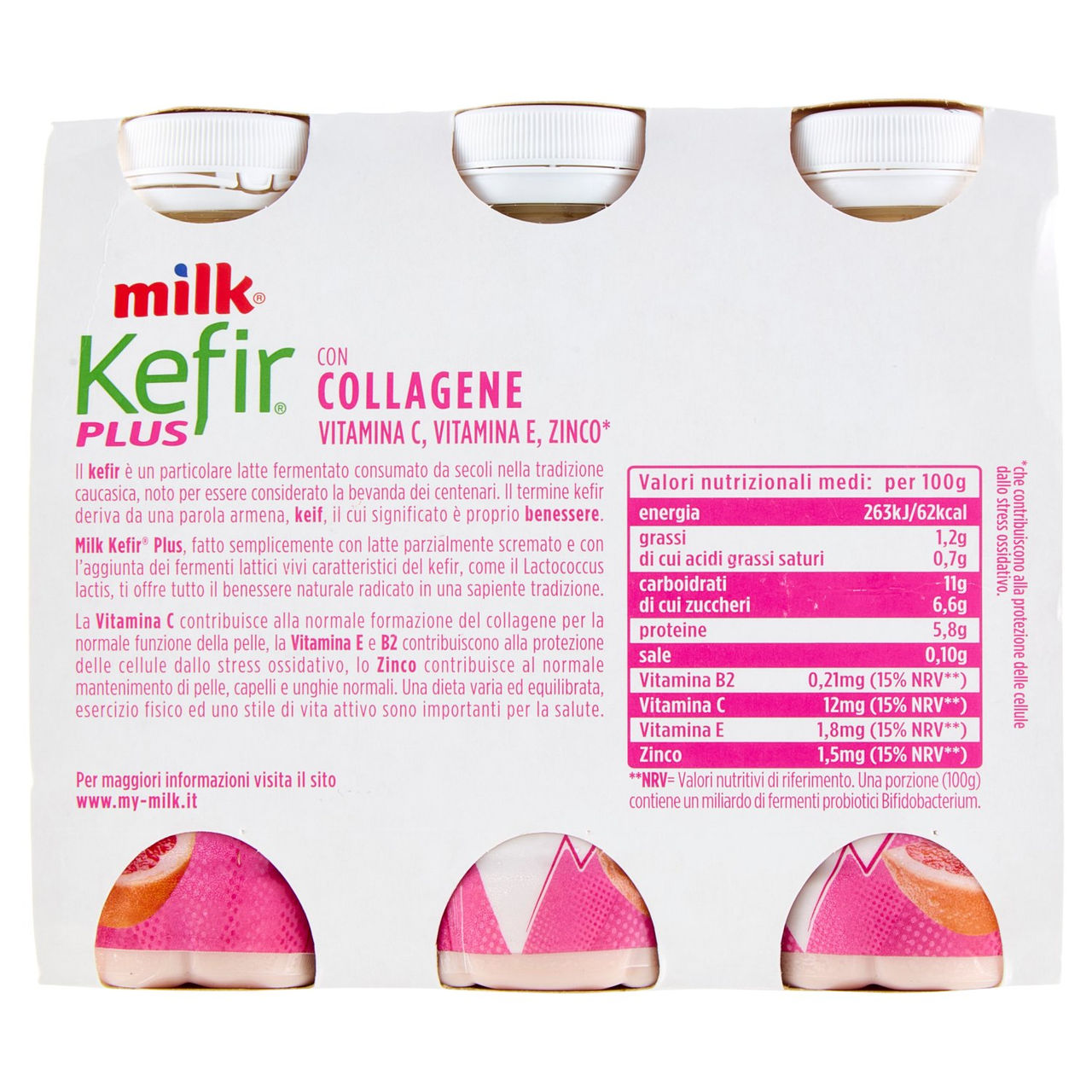 Milk Kefir Plus Collagene Fragola e Pompelmo rosa 6 x 100 g