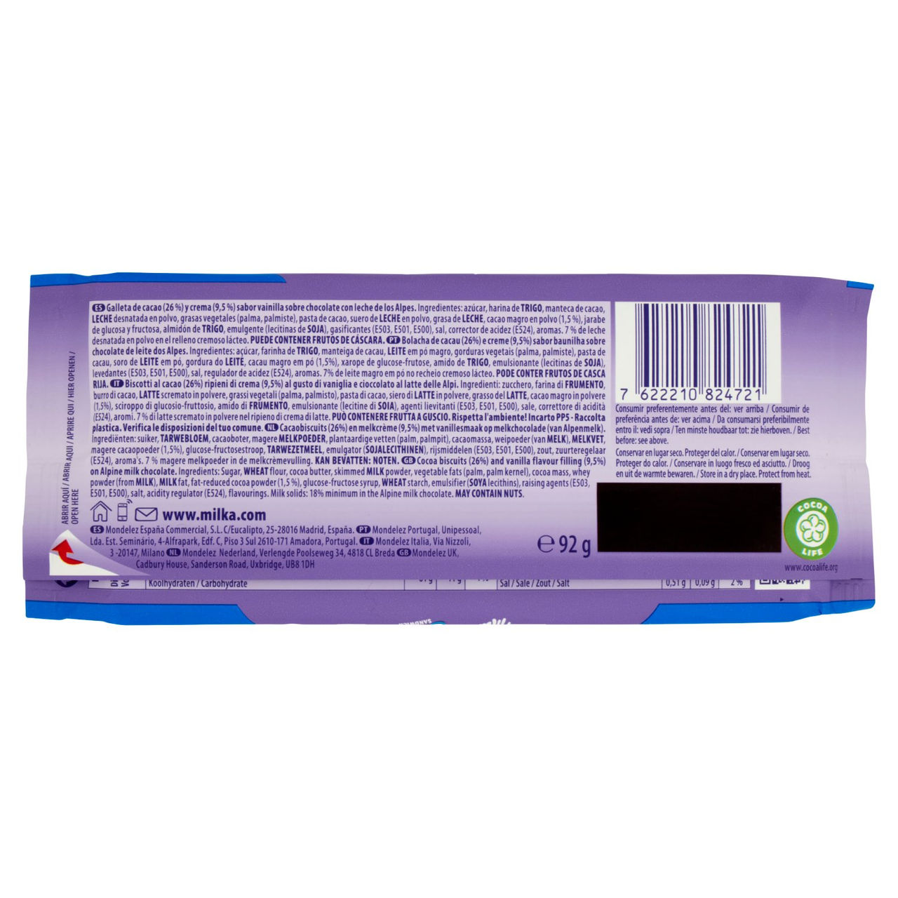 Milka Oreo Sandwich, tavoletta di cioccolato al latte 100% Alpino con biscotto Oreo - 92g