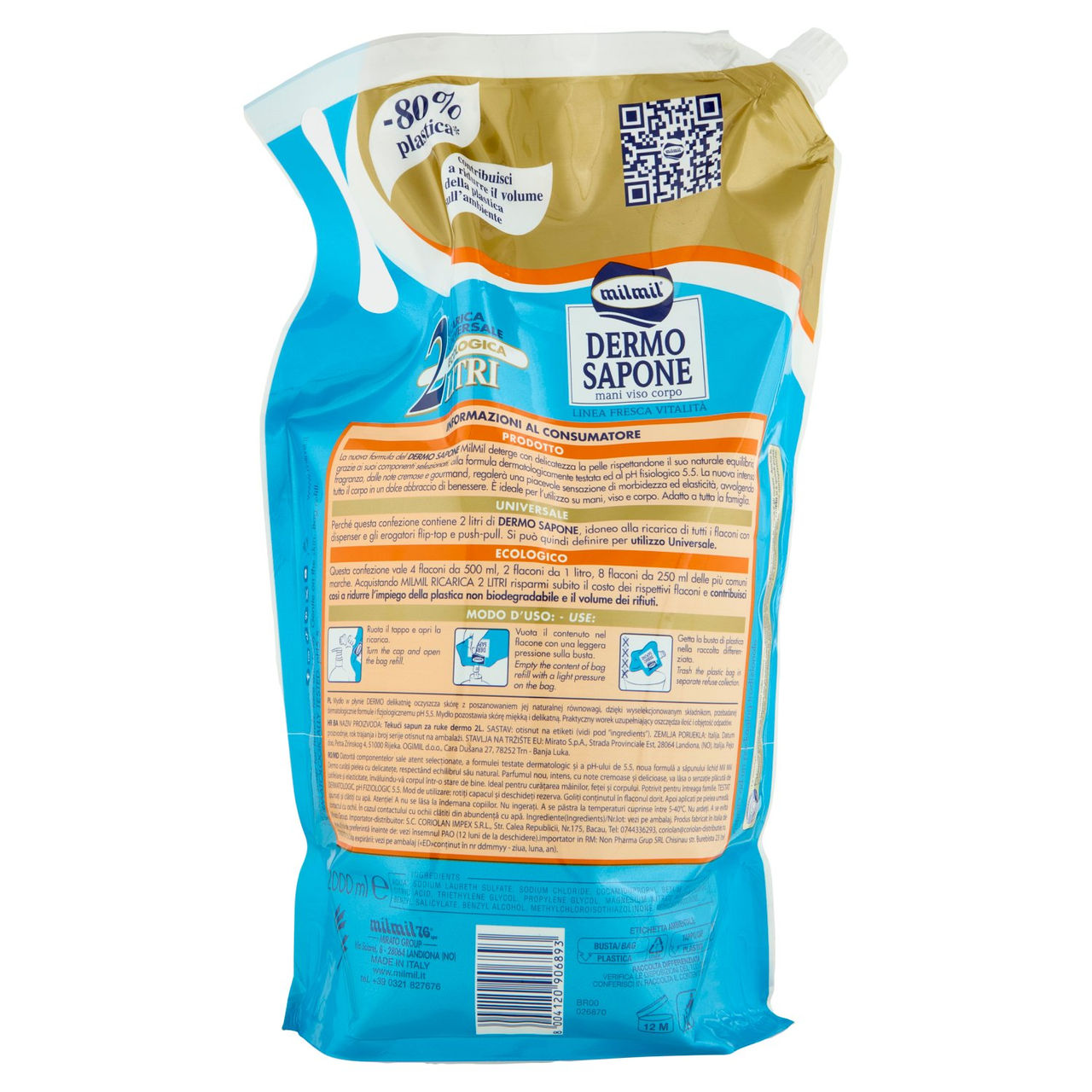 milmil Dermo Sapone Delicatezza Avvolgente Ricarica Universale Ecologica 2 Litri