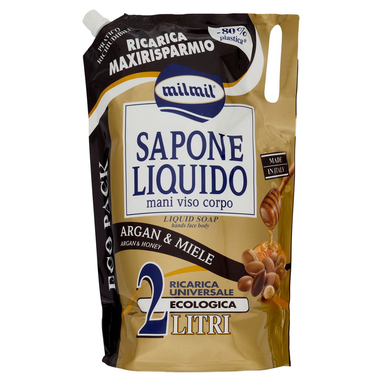 milmil Sapone Liquido Argan & Miele Ricarica Universale Ecologica 2 Litri