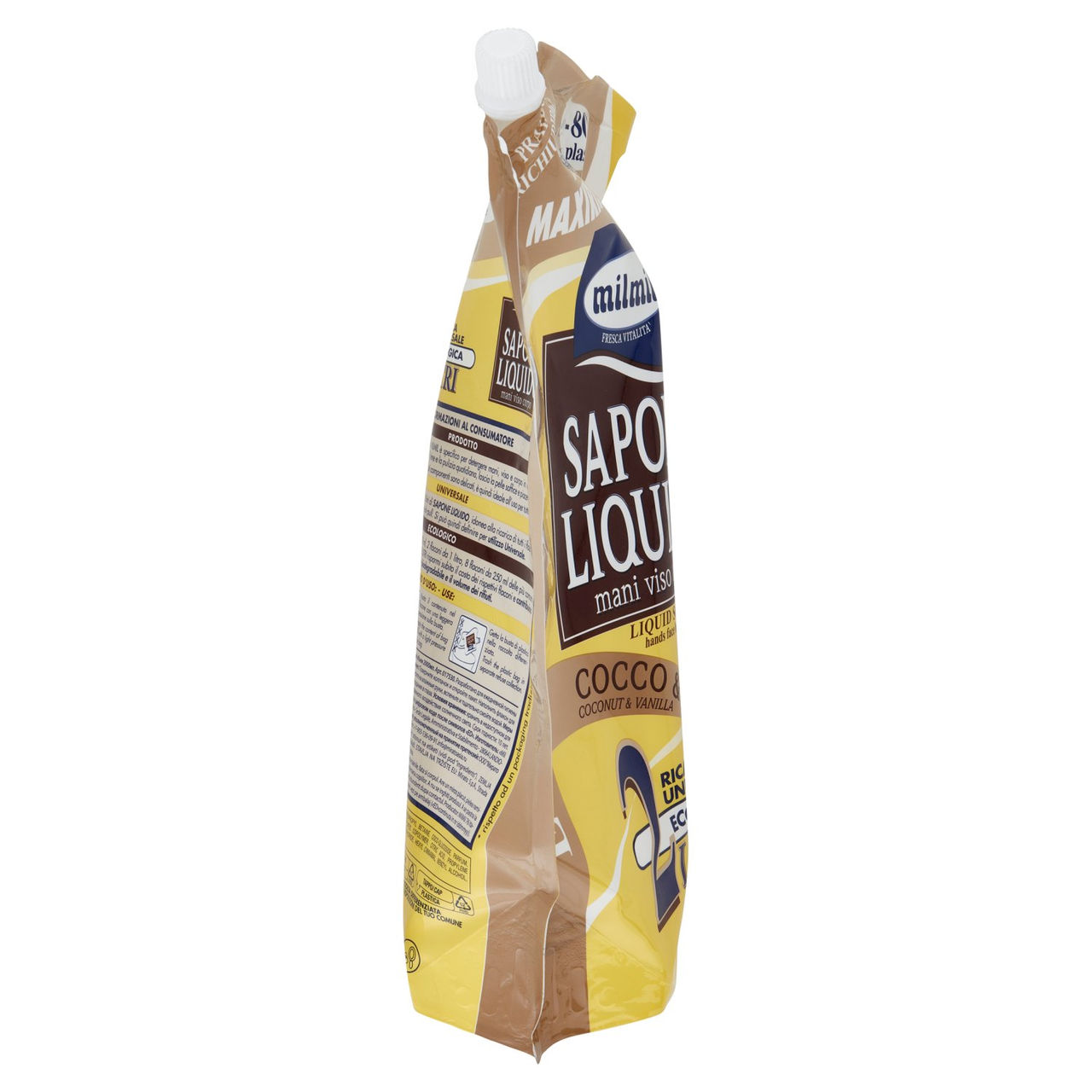 milmil Sapone Liquido Cocco & Vaniglia Ricarica Universale Ecologica 2 Litri