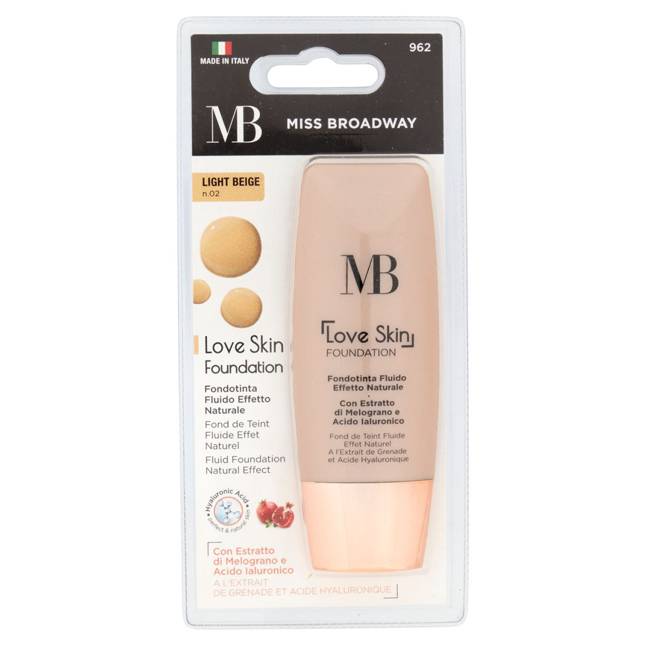 Miss Broadway Love Skin Foundation Fondotinta Fluido Effetto Naturale Light Beige n.02 30 ml