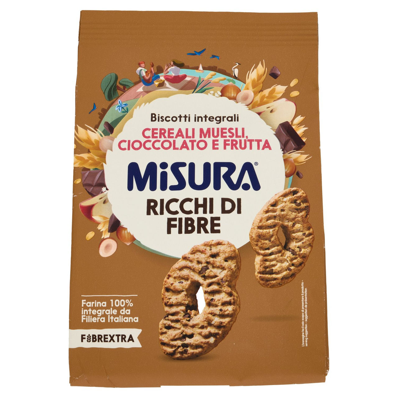 Misura Fibrextra Biscotti integrali Cereali Muesli, Cioccolato e Frutta 230 g
