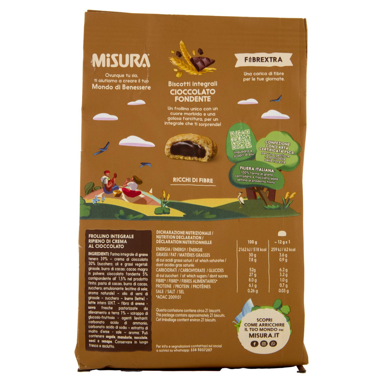 Misura Fibrextra Biscotti integrali Cioccolato Fondente 260 g