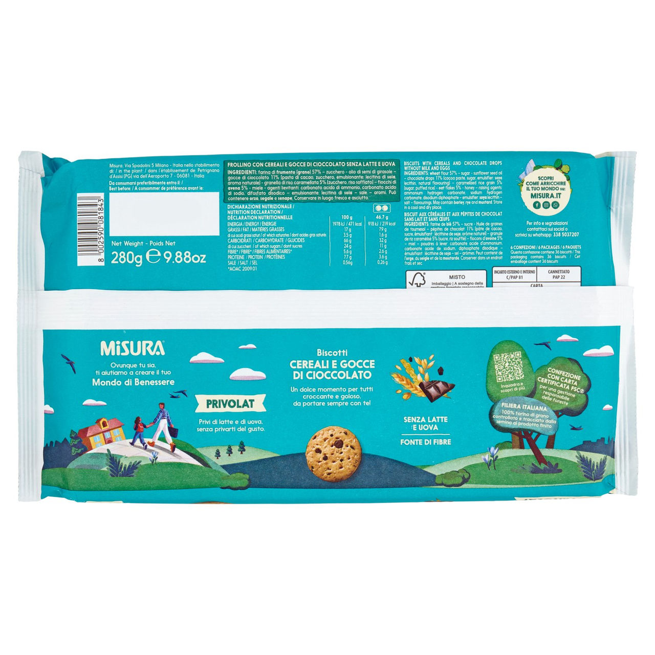 Misura Privolat Biscotti Cereali e Gocce di Cioccolato 280 g