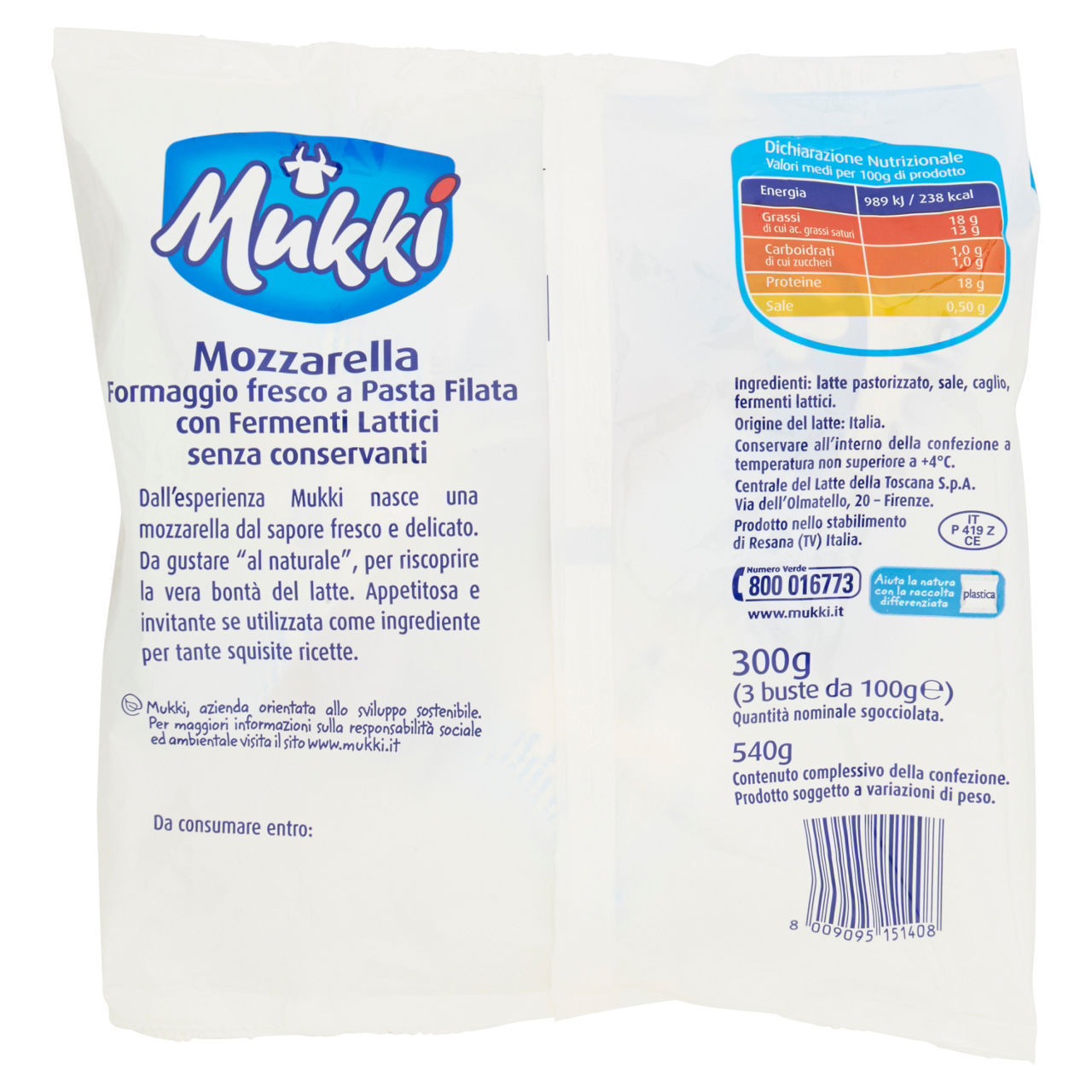 Mozzarella Mukki  conf. 100 g x 3 pezzi